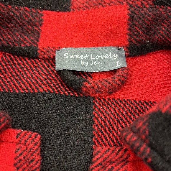 Sweet Lovely by Jen red black buffalo plaid l shacket coat Large - Picture 6 of 14